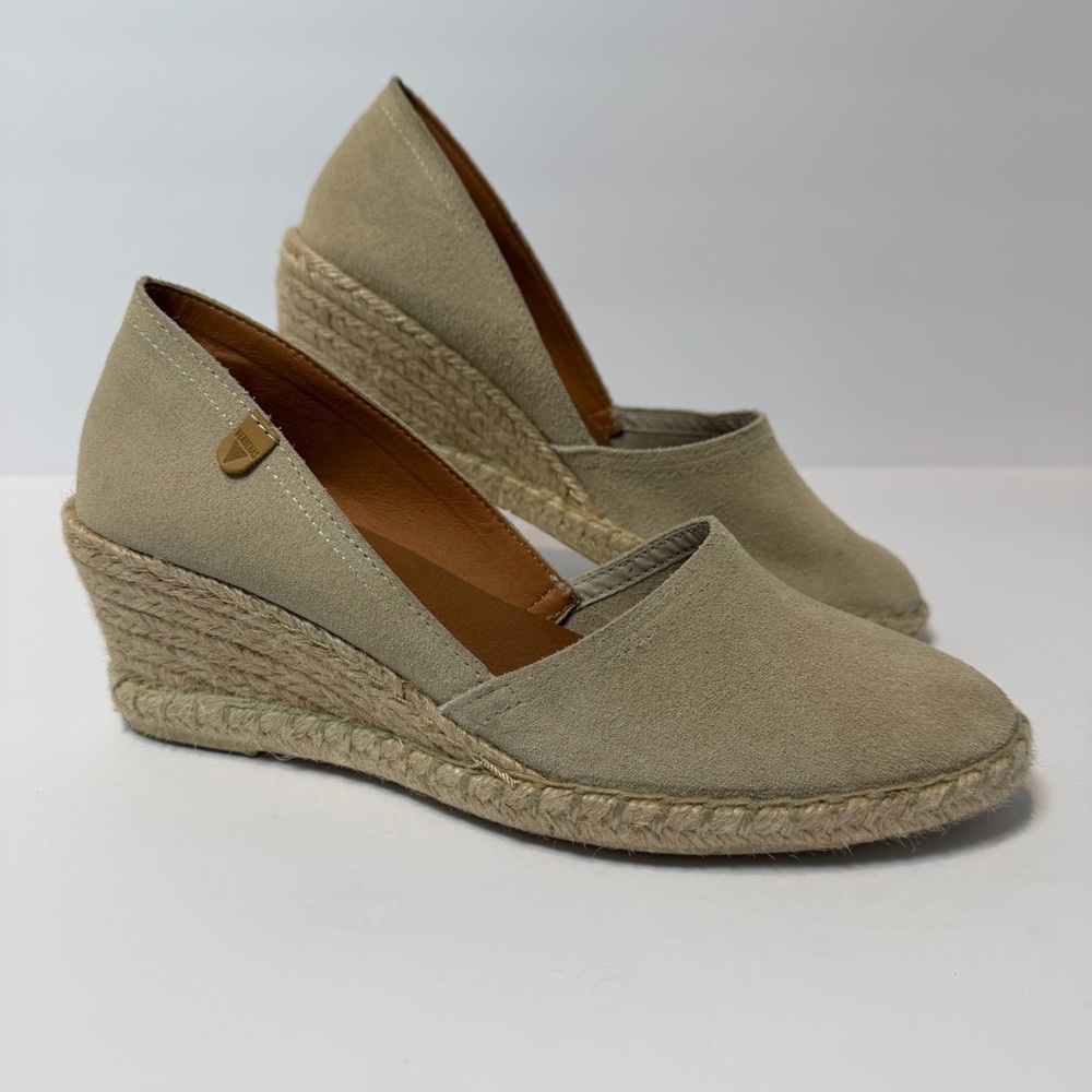 Verbenas Mamen Wedge Espadrilles Suede Shoes Jute Wrapped Heels in Tan Size 39